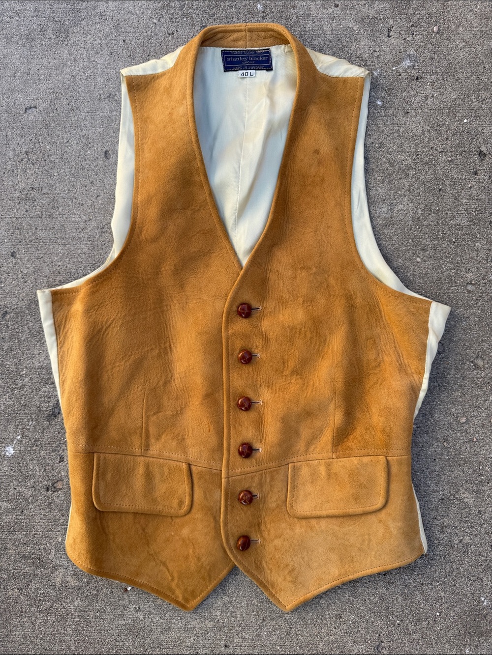 Vintage Stanley Blacker Men's Mustard Suede Leather Vest 40L